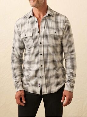 Faherty Men’s Legend Sweater Shirt in Charcoal Cream Plaid